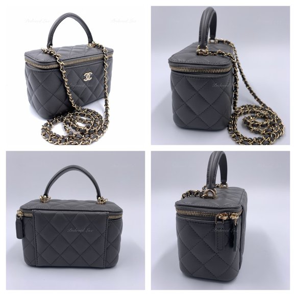 ❗️Sold❗️ CHANEL Lambskin Grey Top Handle Vanity Case Chain Bag GHW - Picture 9 of 15